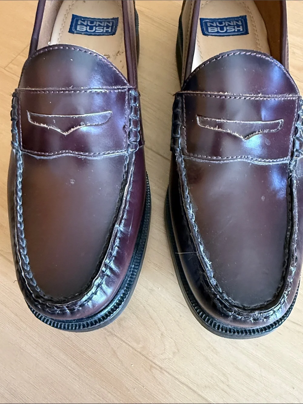 MENS NUNN BUSH LINCOLN MOC TOE PENNY LOAFER LEATHER CASUAL SHOE BURGUNDY SZ 12 M